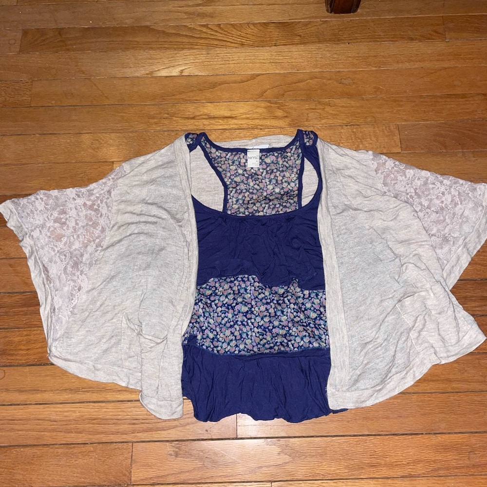 Y2K Kirra Floral Tank Top and Cardigan Youth XL or Adult Small